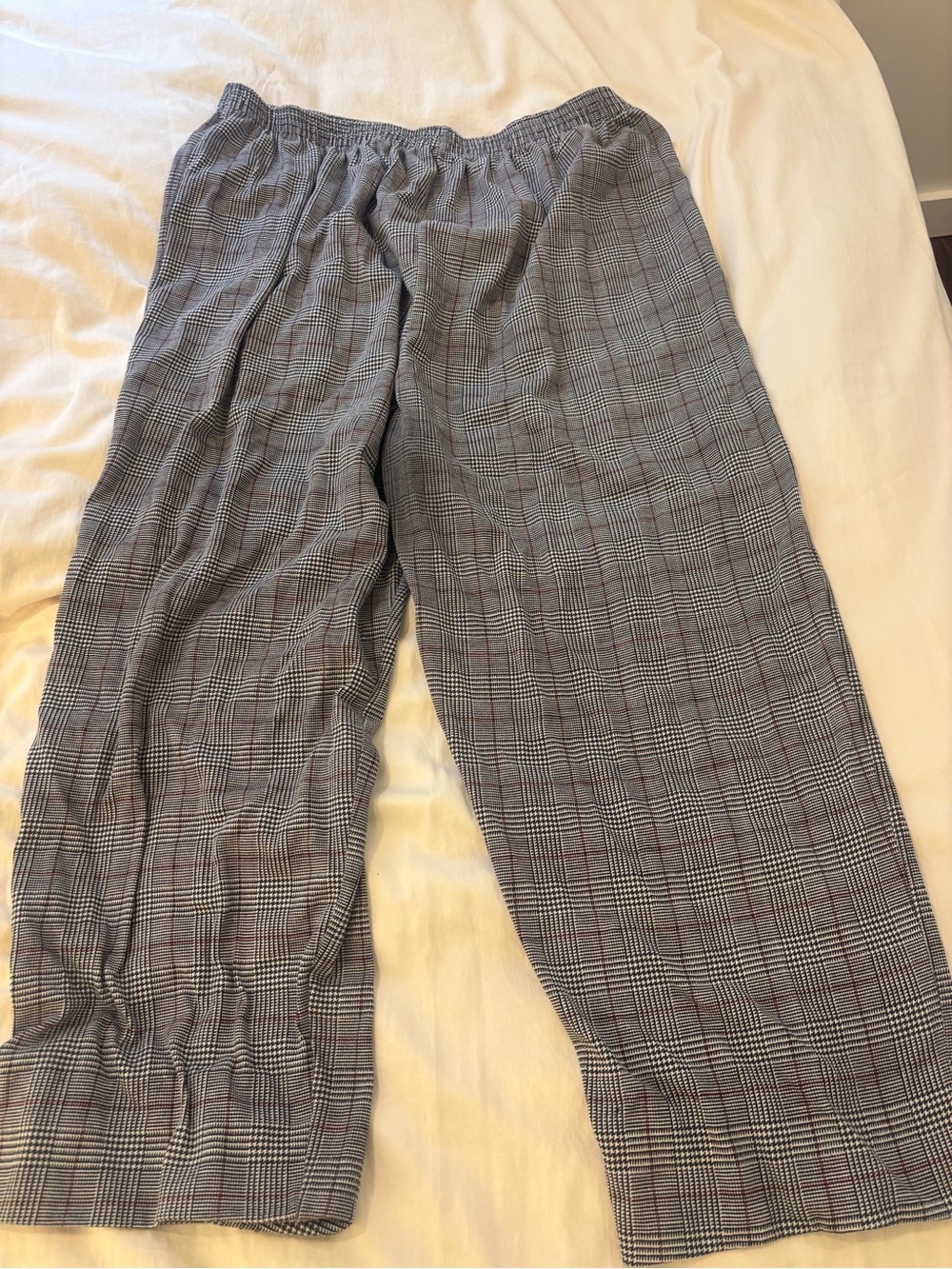 Men's Gray Plaid Elastic-Waist Pants